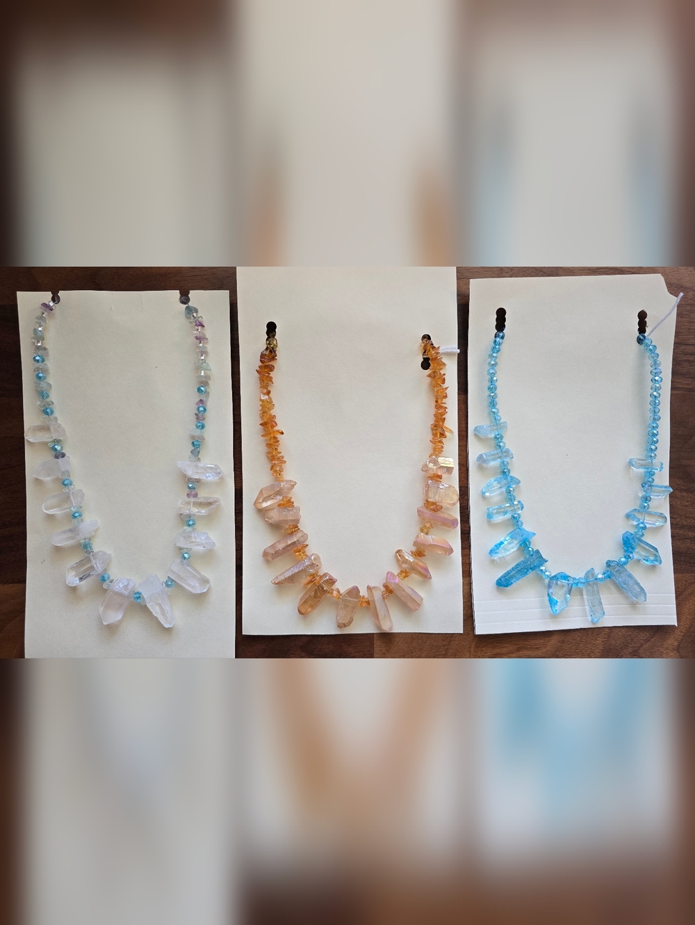Handmade Crystal-Inspired Necklace Set (3 Pieces) – Quartz Appearance, As-Is